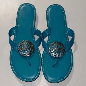 Brighton Teal Sandals with Silver Ornament